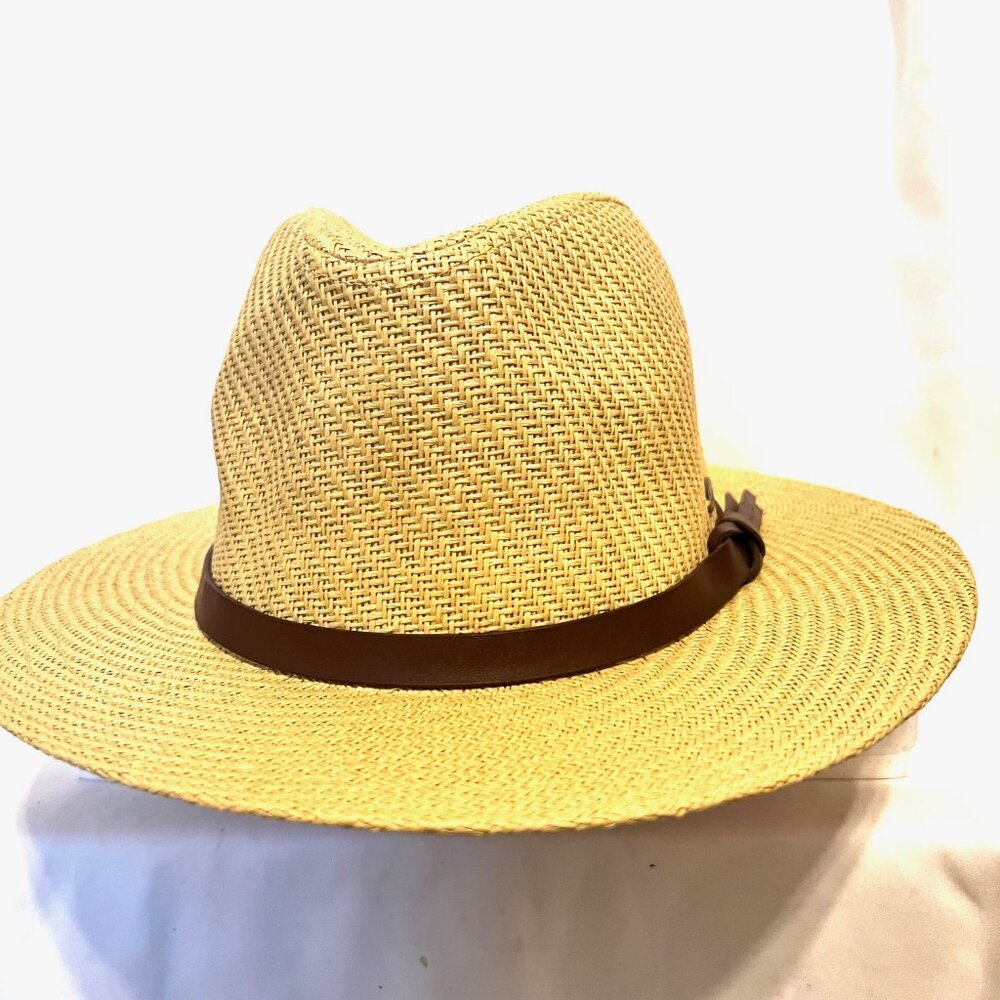 Panama Jack Original Tan Straw Natural Hat-Brown Band-12 1/2' dia.-Inside 6 1/2 - Picture 12 of 15